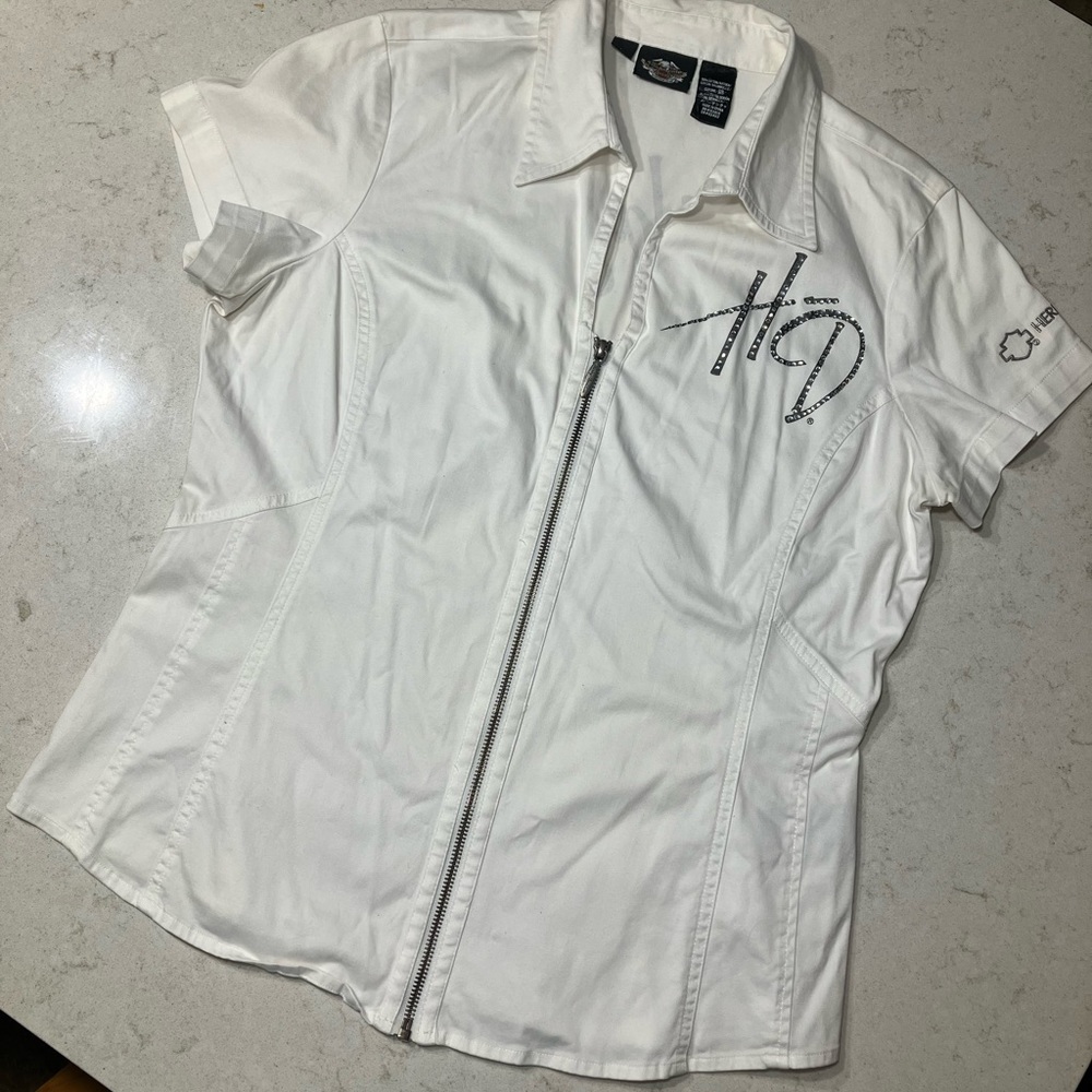 HARLEY DAVIDSON - Fitted Zip Short Sleeve Blouse